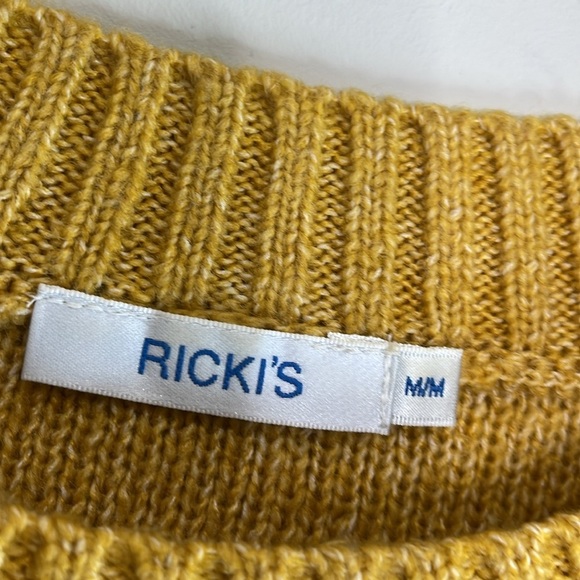 Rickis Popcorn Cable Knit Sweater Mustard Yellow Pullover Long Sleeve Crewneck M - Picture 6 of 11